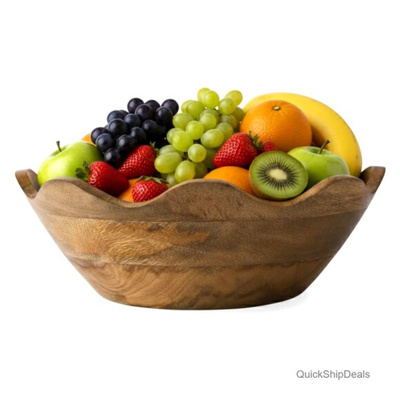 Large 12 Inch Mango Wood Serving Bowl Handcrafted Rustic Decor